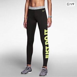 Nike Pro Dri-FIT Women's Small Black Full-Length Leggings "JUST DO IT" Yellow